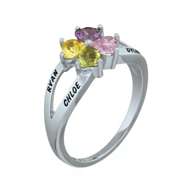 Personalized Engraved Simulated Birthstone Hearts Ring