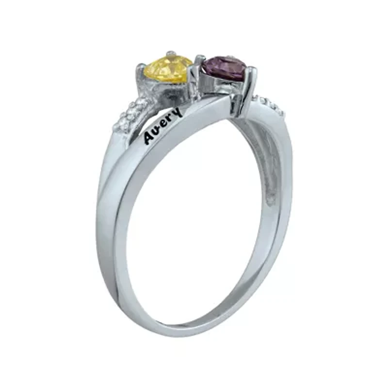 Personalized Engraved Simulated Birthstone Heart Split Shank Ring