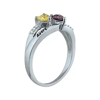 Personalized Engraved Simulated Birthstone Heart Split Shank Ring
