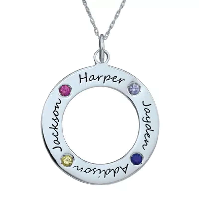 Personalized Simulated Birthstone Engraved Family Pendant Necklace