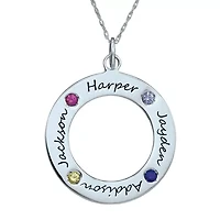 Personalized Simulated Birthstone Engraved Family Pendant Necklace