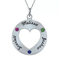 Personalized Simulated Birthstone Engraved Open Heart Pendant Necklace