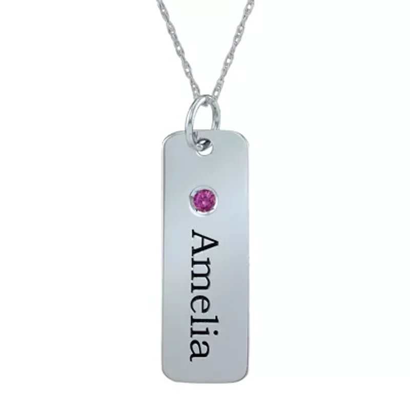 Personalized Simulated Birthstone Rectangle Name Pendant Necklace