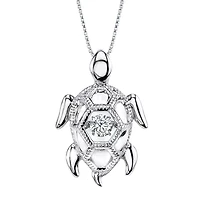 Dancing Cubic Zirconia Sterling Silver Turtle Pendant Necklace