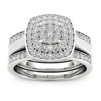 Womens / CT. T.W. Natural White Diamond 10K White Gold Cushion Bridal Set
