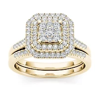Womens CT. T.W. Natural White Diamond 10K Gold Cushion Bridal Set
