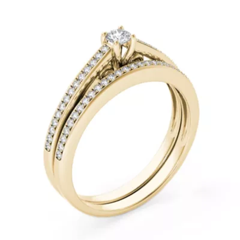 Womens 1 CT. T.W. Natural White Diamond 10K Gold Round Side Stone Bridal Set