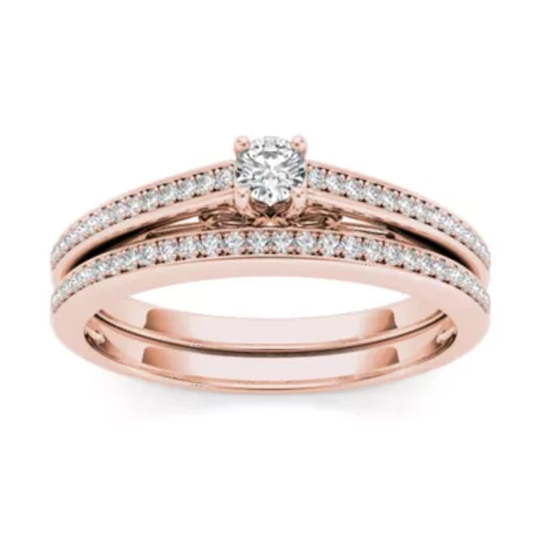 Womens 1/2 CT. T.W. Natural White Diamond 10K Rose Gold Round Bridal Set