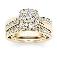 Womens / CT. T.W. Natural White Diamond 10K Gold Cushion Bridal Set
