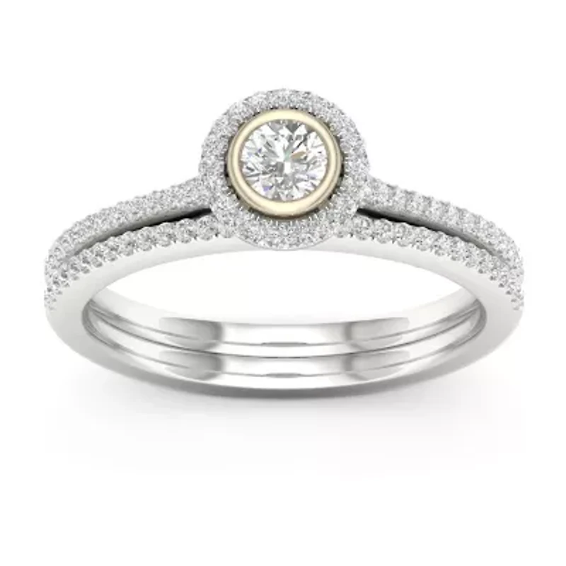 Womens 3/8 CT. T.W. Natural White Diamond 10K Two Tone Gold Round Bridal Set