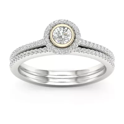 Womens 3/8 CT. T.W. Natural White Diamond 10K Two Tone Gold Round Bridal Set