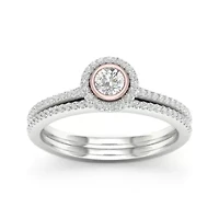 Womens 3/8 CT. T.W. Natural White Diamond 10K Two Tone Gold Round Side Stone Halo Bridal Set