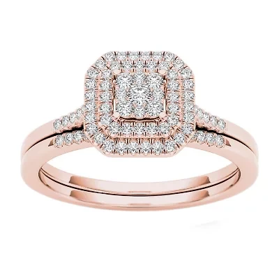Womens 1/4 CT. T.W. Natural White Diamond 10K Rose Gold Cushion Bridal Set