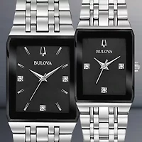 Bulova Quadra Mens Silver Tone Stainless Steel Bracelet Watch 96d145
