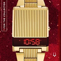 Bulova Computron Mens Digital Gold Tone Stainless Steel Bracelet Watch 97c110