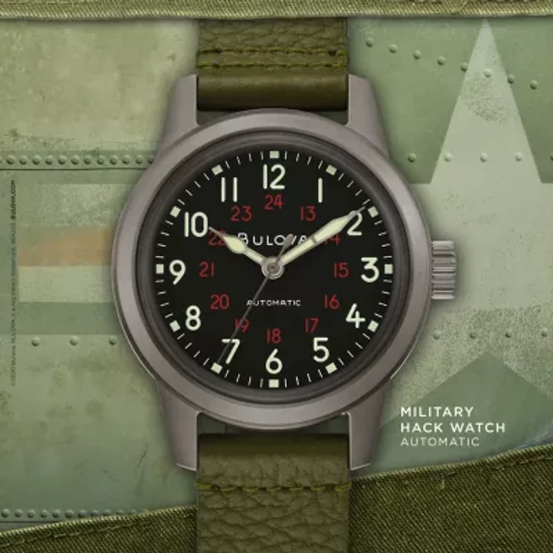 Bulova Classic Mens Green Leather Strap Watch 98a255