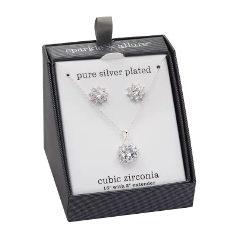 Sparkle Allure Womens White Cubic Zirconia Pure Silver Over Brass Sunburst 2-pc. Jewelry Set