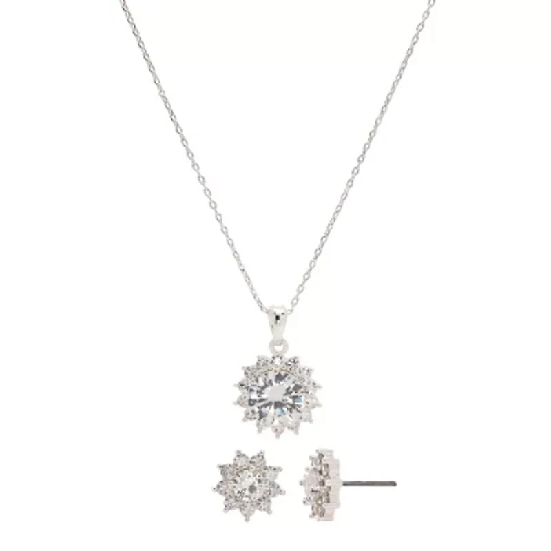 Sparkle Allure Womens White Cubic Zirconia Pure Silver Over Brass Sunburst 2-pc. Jewelry Set