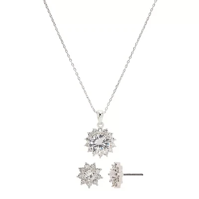 Sparkle Allure Womens White Cubic Zirconia Pure Silver Over Brass Sunburst 2-pc. Jewelry Set