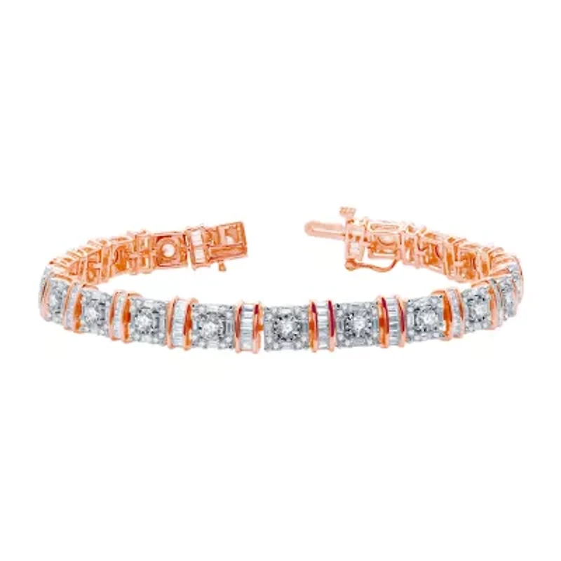 Womens 5 CT. T.W. Natural White Diamond 10K Rose Gold 10K White Gold 7.5 Inch Tennis Bracelet