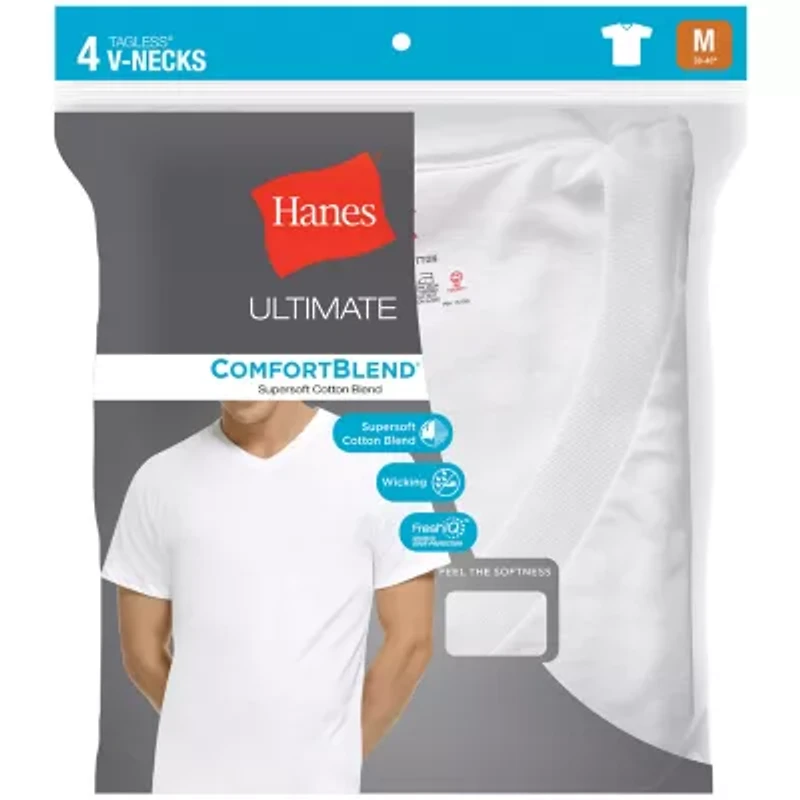 Hanes Ultimate Comfort Blend Mens 4 Pack Short Sleeve V Neck Moisture Wicking T-Shirt