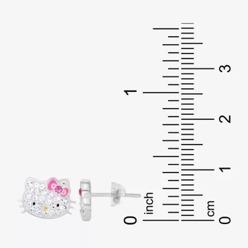 Girls White Crystal Sterling Silver 8.1mm Hello Kitty Hoop Earrings