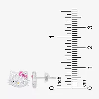 Girls White Crystal Sterling Silver 8.1mm Hello Kitty Hoop Earrings