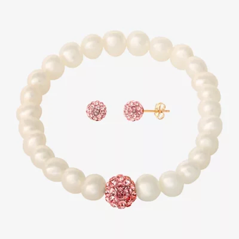 Girls Pink Crystal Cultured Freshwater Pearl 14K Gold 2-pc. Jewelry Set