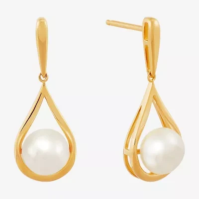 Womens White Cultured Freshwater Pearl 14K Gold Over Silver Drop Earrings