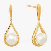 Womens White Cultured Freshwater Pearl 14K Gold Over Silver Drop Earrings
