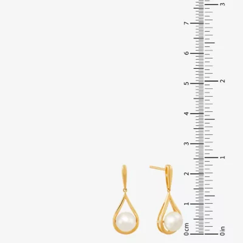 Womens White Cultured Freshwater Pearl 14K Gold Over Silver Drop Earrings
