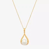 Womens White Cultured Freshwater Pearl 14K Gold Over Silver 18 Inch Pendant Necklace
