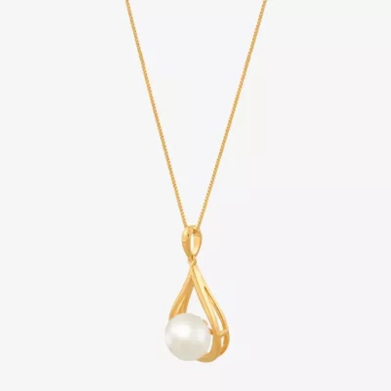 Womens White Cultured Freshwater Pearl 14K Gold Over Silver 18 Inch Pendant Necklace