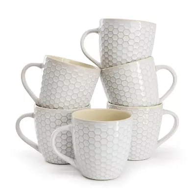 Elama Honeycomb 6 Piece White 6-pc. Geometric Coffee Mug