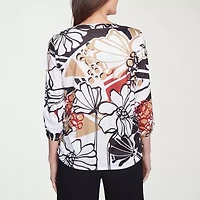 Alfred Dunner Natural Instinct Womens Split Crew Neck 3/4 Sleeve Stretch Fabric T-Shirt