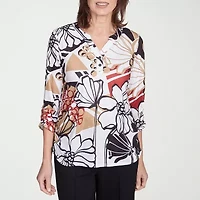Alfred Dunner Natural Instinct Womens Crew Neck 3/4 Sleeve Stretch Fabric T-Shirt