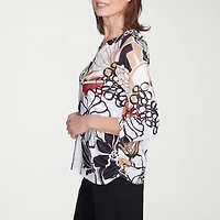 Alfred Dunner Natural Instinct Womens Crew Neck 3/4 Sleeve Stretch Fabric T-Shirt