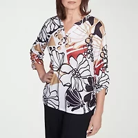 Alfred Dunner Natural Instinct Womens Crew Neck 3/4 Sleeve Stretch Fabric T-Shirt