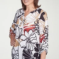 Alfred Dunner Natural Instinct Womens Crew Neck 3/4 Sleeve Stretch Fabric T-Shirt
