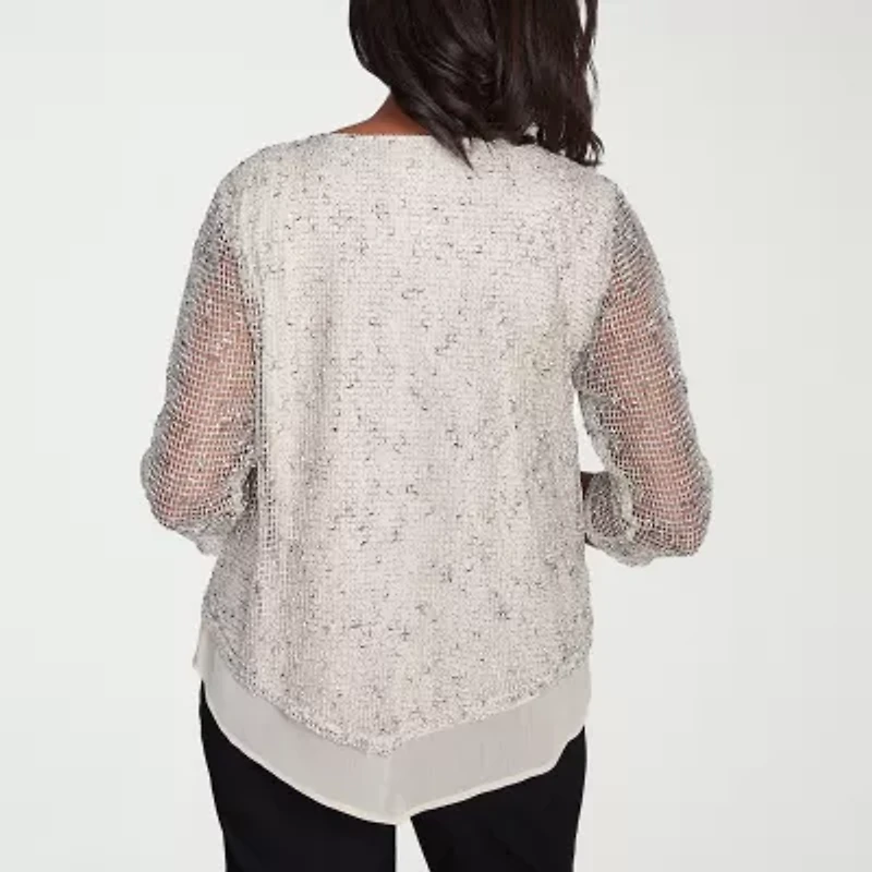 Alfred Dunner Natural Instinct Womens Crew Neck 3/4 Sleeve Blouse