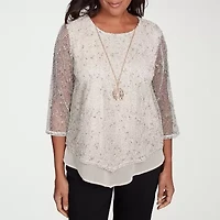 Alfred Dunner Natural Instinct Womens Crew Neck 3/4 Sleeve Blouse