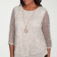 Alfred Dunner Natural Instinct Womens Crew Neck 3/4 Sleeve Blouse