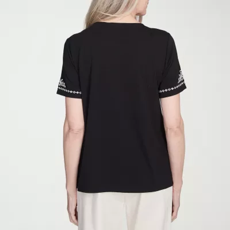 Alfred Dunner Natural Instinct Womens Crew Neck Short Sleeve Stretch Fabric T-Shirt