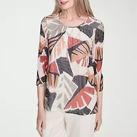 Alfred Dunner Natural Instinct Womens Crew Neck 3/4 Sleeve Stretch Fabric T-Shirt