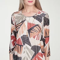 Alfred Dunner Natural Instinct Womens Crew Neck 3/4 Sleeve Stretch Fabric T-Shirt