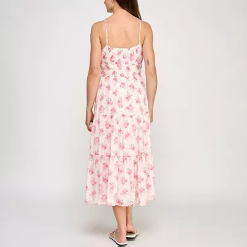 Trixxi Womens Juniors Sleeveless Floral Midi Fit + Flare Dress