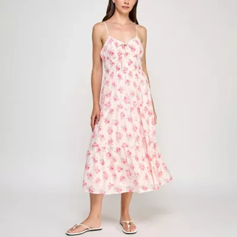 Trixxi Womens Juniors Sleeveless Floral Midi Fit + Flare Dress