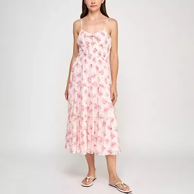 Trixxi Womens Sleeveless Floral Midi Juniors Fit + Flare Dress