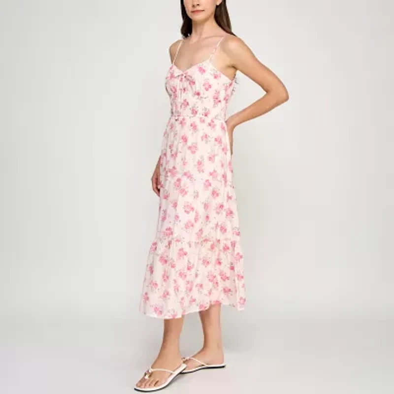 Trixxi Womens Juniors Sleeveless Floral Midi Fit + Flare Dress