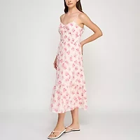 Trixxi Womens Juniors Sleeveless Floral Midi Fit + Flare Dress